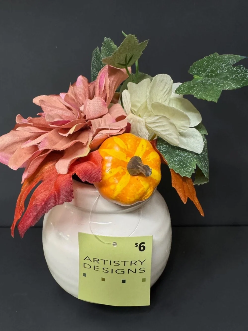 NWT Set of 2 Fall Floral Arrangements Pumpkin Ceramic Vases